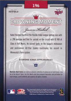 2003 Donruss/Leaf/Playoff (DLP) Rookies & Traded - 2003 Donruss Diamond Kings Rookies & Traded #196 Jason Kubel Back