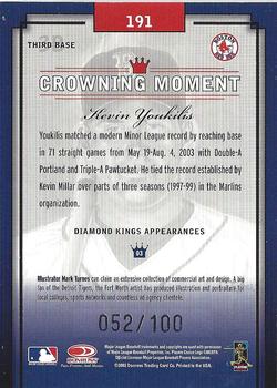 2003 Donruss/Leaf/Playoff (DLP) Rookies & Traded - 2003 Donruss Diamond Kings Rookies & Traded Framed Gray (Silver Foil) #191 Kevin Youkilis Back