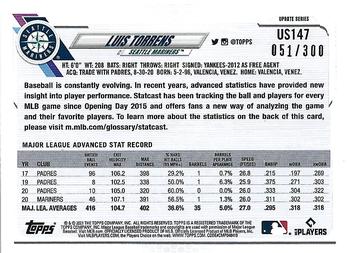 2021 Topps Update - Advanced Stat #US147 Luis Torrens Back