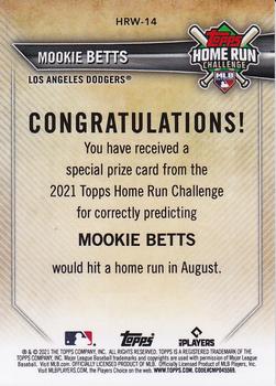 2021 Topps - Home Run Challenge Winners August #HRW-14 Mookie Betts Back