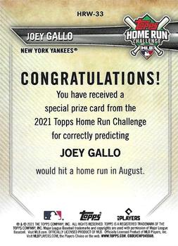 2021 Topps - Home Run Challenge Winners August #HRW-33 Joey Gallo Back