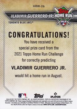2021 Topps - Home Run Challenge Winners August #HRW-26 Vladimir Guerrero Jr. Back