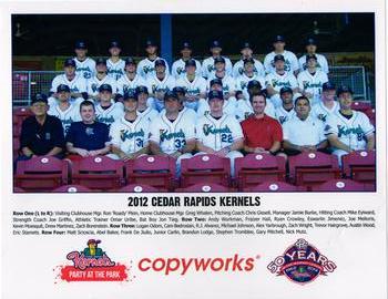 2012 Cedar Rapids Kernels Team Photo #NNO Cedar Rapids Kernels Front