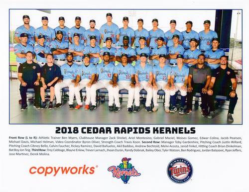 2018 Cedar Rapids Kernels Team Photo #NNO Cedar Rapids Kernels Front