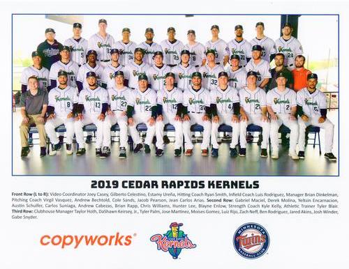 2019 Cedar Rapids Kernels Team Photo #NNO Cedar Rapids Kernels Front