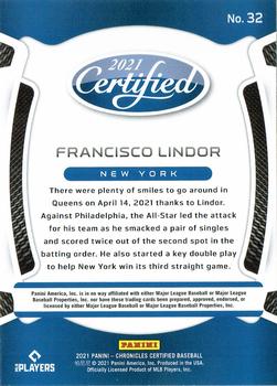 2021 Panini Chronicles - Certified #32 Francisco Lindor Back