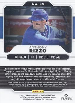 2021 Panini Chronicles - Obsidian #34 Anthony Rizzo Back