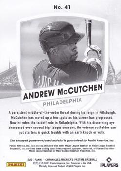 2021 Panini Chronicles - America's Pastime Swatches #41 Andrew McCutchen Back