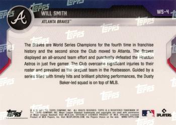 2021 Topps Now World Series Champions Atlanta Braves #WS-4 Will Smith Back