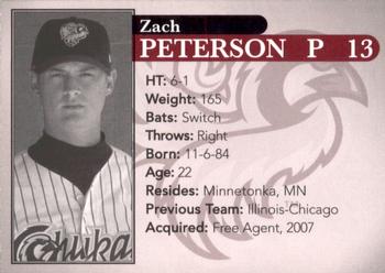 2007 Idaho Falls Chukars #NNO Zach Peterson Back