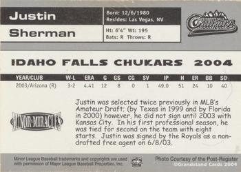 2004 Grandstand Idaho Falls Chukars #NNO Justin Sherman Back