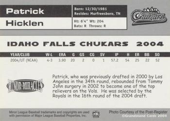 2004 Grandstand Idaho Falls Chukars #NNO Patrick Hicklen Back
