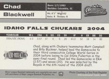 2004 Grandstand Idaho Falls Chukars #NNO Chad Blackwell Back