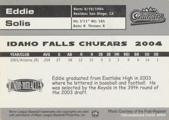 2004 Grandstand Idaho Falls Chukars #NNO Eddie Solis Back