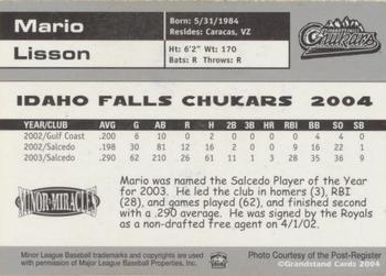 2004 Grandstand Idaho Falls Chukars #NNO Mario Lisson Back