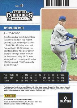 2021 Panini Contenders #48 Hyun-Jin Ryu Back