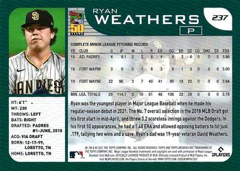 2021 Topps Archives - Red Hot Foil #237 Ryan Weathers Back