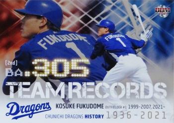 2021 BBM Chunichi Dragons History 1936-2021 - Team Records #TR6 Kosuke Fukudome Front
