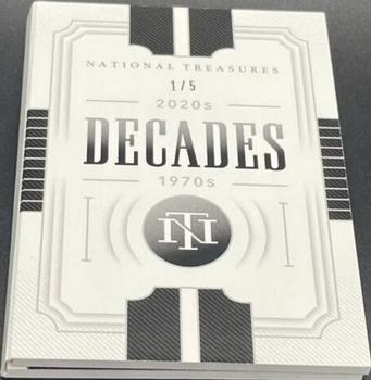 2021 Panini National Treasures - Decades Booklet Gold #DB-3 Max Scherzer / Phil Niekro / Shane Bieber / Jim Palmer / Clayton Kershaw / Goose Gossage Front