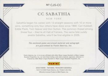 2021 Panini National Treasures - Supplied Cards #CJS-CC CC Sabathia Back