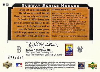 2001 Upper Deck - Hawaii Trade Conference Subway Series Heroes #KY-SS1 Don Larsen Back