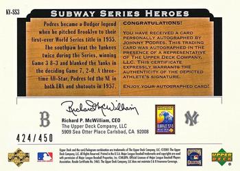 2001 Upper Deck - Hawaii Trade Conference Subway Series Heroes #KY-SS3 Johnny Podres Back