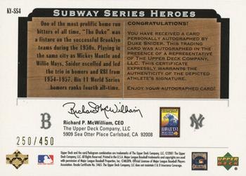 2001 Upper Deck - Hawaii Trade Conference Subway Series Heroes #KY-SS4 Duke Snider Back