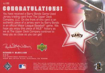 2001 Upper Deck - e-Card e|volve Game Jerseys (Series Two) #eJ-BB Barry Bonds Back