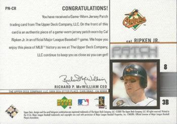 2002 Upper Deck - Game-Worn Patches: Patch Numbers #PN-CR Cal Ripken Jr. Back