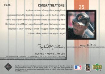 2002 Upper Deck - Game-Worn Patches: Patch Stripes #PS-BB Barry Bonds Back