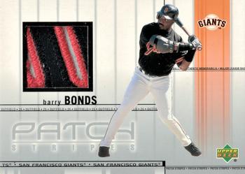 2002 Upper Deck - Game-Worn Patches: Patch Stripes #PS-BB Barry Bonds Front