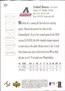 2002 Upper Deck Rookie Update - 2002 SP Authentic Update #171 Erubiel Durazo Back