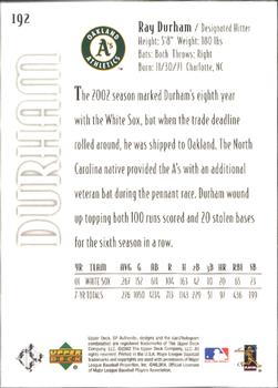 2002 Upper Deck Rookie Update - 2002 SP Authentic Update #192 Ray Durham Back