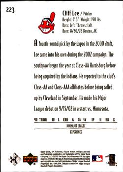 2002 Upper Deck Rookie Update - 2002 SP Authentic Update #223 Cliff Lee Back