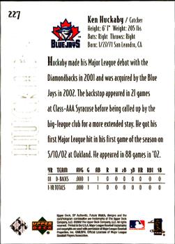 2002 Upper Deck Rookie Update - 2002 SP Authentic Update #227 Ken Huckaby Back