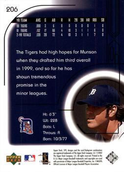 2002 Upper Deck Rookie Update - 2002 SPx Update #206 Eric Munson Back