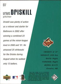 2002 Upper Deck Rookie Update - 2002 Upper Deck Diamond Collection Update #617 Travis Driskill Back