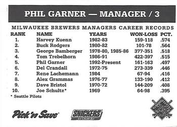 1994 Milwaukee Brewers Police - Sun Prairie Police Department #NNO Phil Garner Back