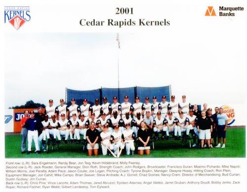 2001 Cedar Rapids Kernels Team Photo #NNO Cedar Rapids Kernels Front