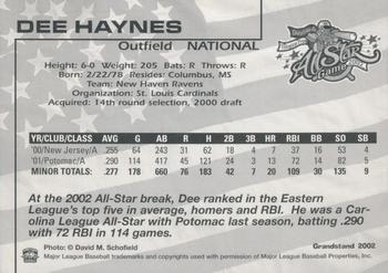 2002 Grandstand AA All-Star Game #NNO Dee Haynes Back