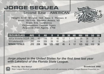 2002 Grandstand AA All-Star Game #NNO Jorge Sequea Back