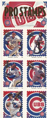 1996 Pro Stamps - Uncut Sheets #036-040 Mark Grace / Shawon Dunston / Brian McRae / Jaime Navarro / Sammy Sosa / Cubs Logo Front