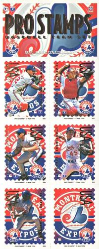 1996 Pro Stamps - Uncut Sheets #046-050 Wil Cordero / Darrin Fletcher / David Segui / Pedro Martinez / Rondell White / Expos Logo Front