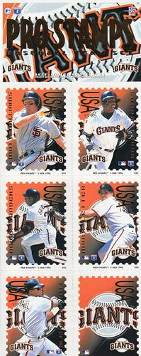 1996 Pro Stamps - Uncut Sheets #051-055 Matt Williams / Barry Bonds / Deion Sanders / Mark Leiter / Glenallen Hill / Giants Logo Front