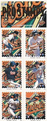 1996 Pro Stamps - Uncut Sheets #076-080 Cal Ripken Jr. / Bobby Bonilla / Brady Anderson / Mike Mussina / Rafael Palmeiro / Orioles Logo Front