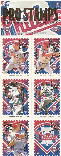 1996 Pro Stamps - Uncut Sheets #086-090 Jim Eisenreich / Gregg Jefferies / Mickey Morandini / Paul Quantrill / Darren Daulton / Phillies Logo Front
