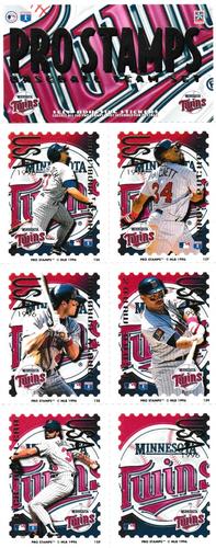 1996 Pro Stamps - Uncut Sheets #126-130 Chuck Knoblauch / Kirby Puckett / Marty Cordova / Pedro Munoz / Rick Aguilera / Twins Logo Front