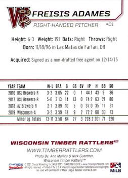 2021 Choice Wisconsin Timber Rattlers #1 Freisis Adames Back