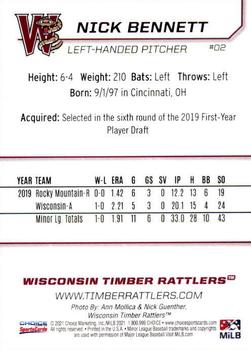 2021 Choice Wisconsin Timber Rattlers #2 Nick Bennett Back