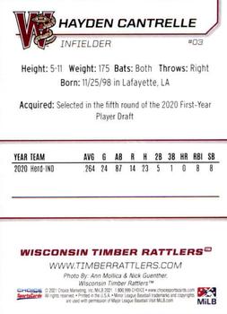 2021 Choice Wisconsin Timber Rattlers #3 Hayden Cantrelle Back